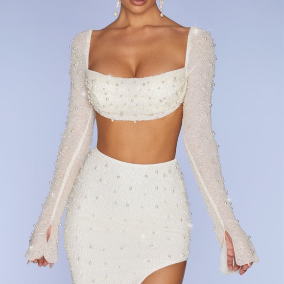Oh Polly Tops - Oh polly embellished pearl top ivory